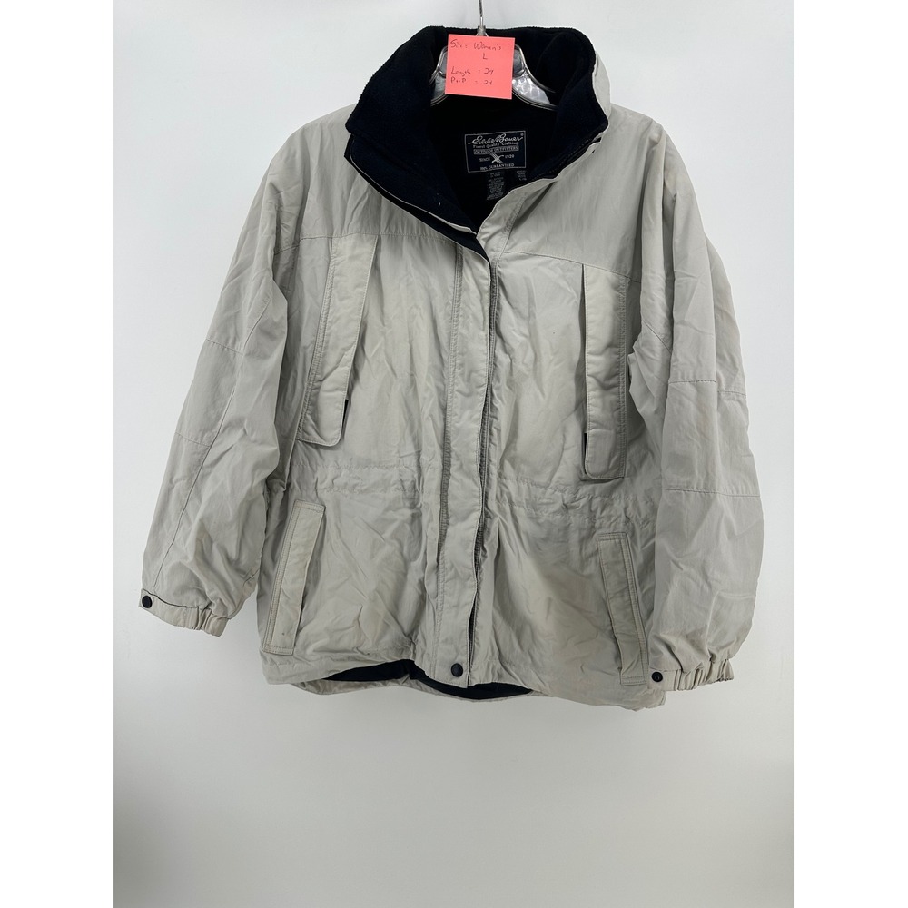 Eddie Bauer Womens Gray Utility Jacket Fleece Lined Outdoor Parka Large L Petite